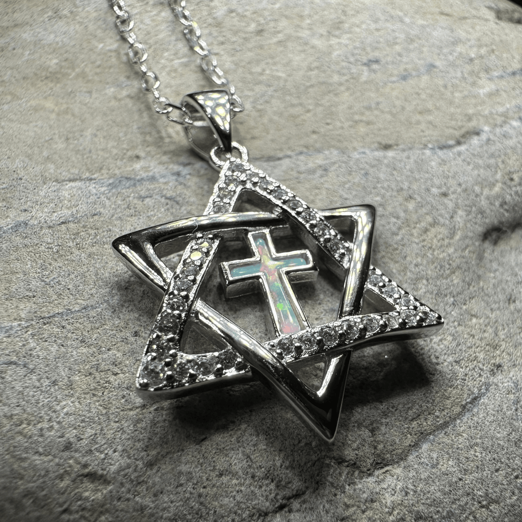 Star of David Cross Opal Necklace Pendant La Vie Bien Star of David Cross Opal Necklace