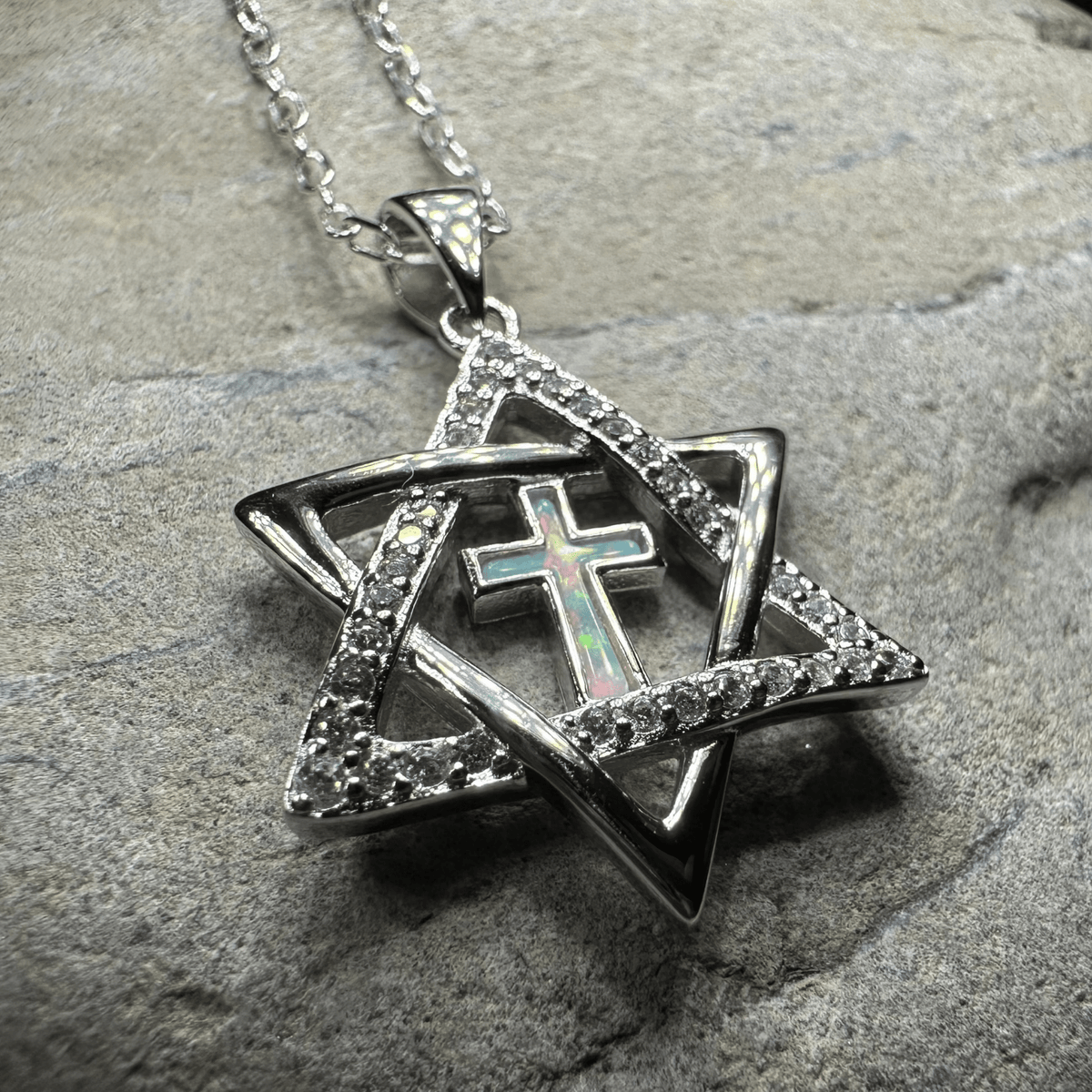 Star of David Cross Opal Necklace Pendant La Vie Bien Star of David Cross Opal Necklace