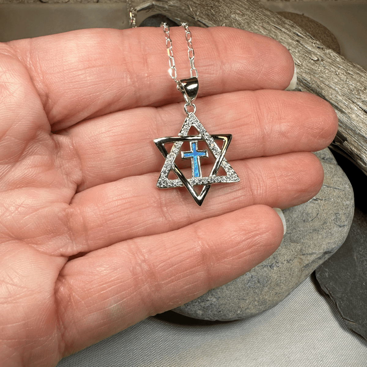 Star of David Cross Opal Necklace Pendant La Vie Bien Star of David Cross Opal Necklace