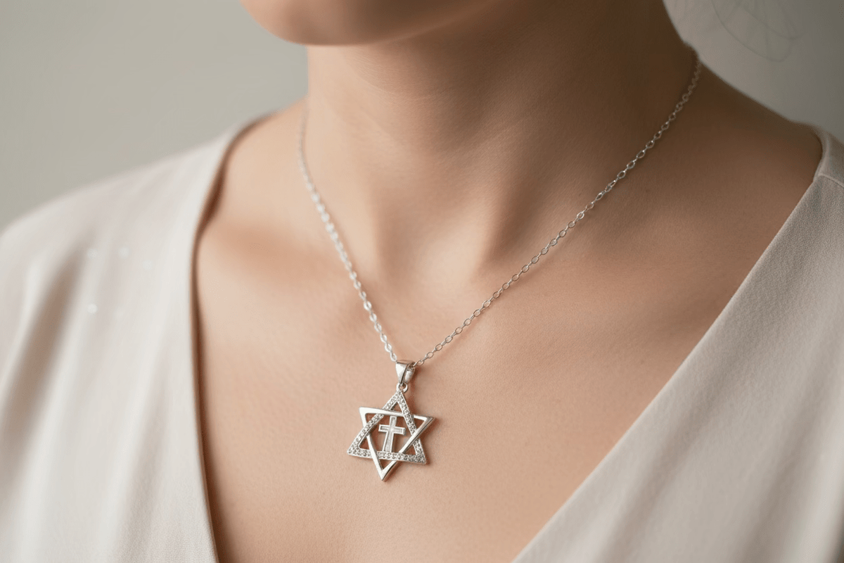 Star of David Cross Opal Necklace Pendant La Vie Bien Star of David Cross Opal Necklace