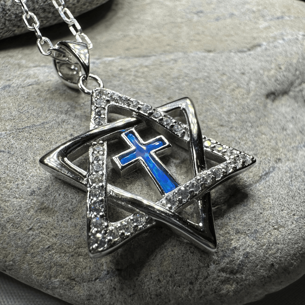 Star of David Cross Opal Necklace Pendant La Vie Bien Star of David Cross Opal Necklace