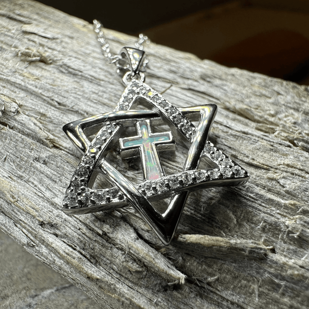 Star of David Cross Opal Necklace Pendant La Vie Bien Star of David Cross Opal Necklace