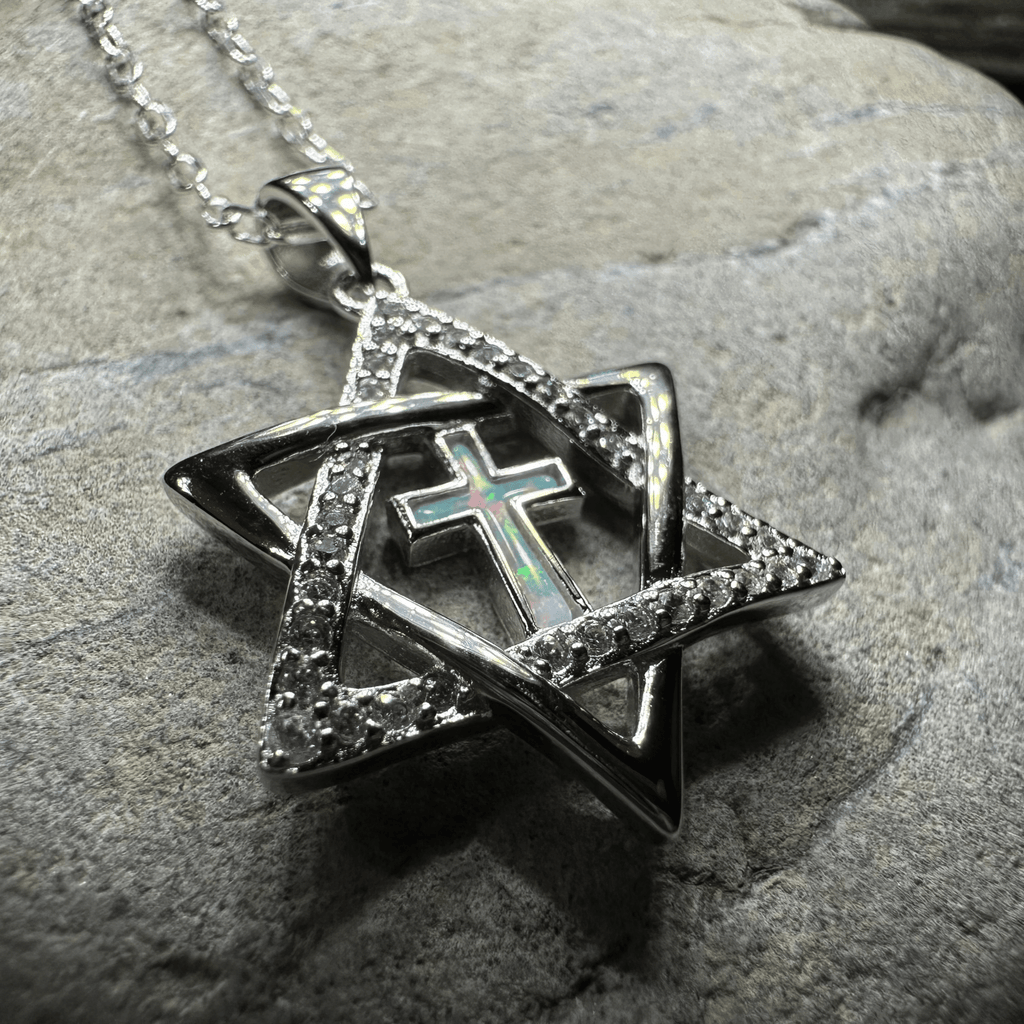 Star of David Cross Opal Necklace Pendant La Vie Bien Star of David Cross Opal Necklace