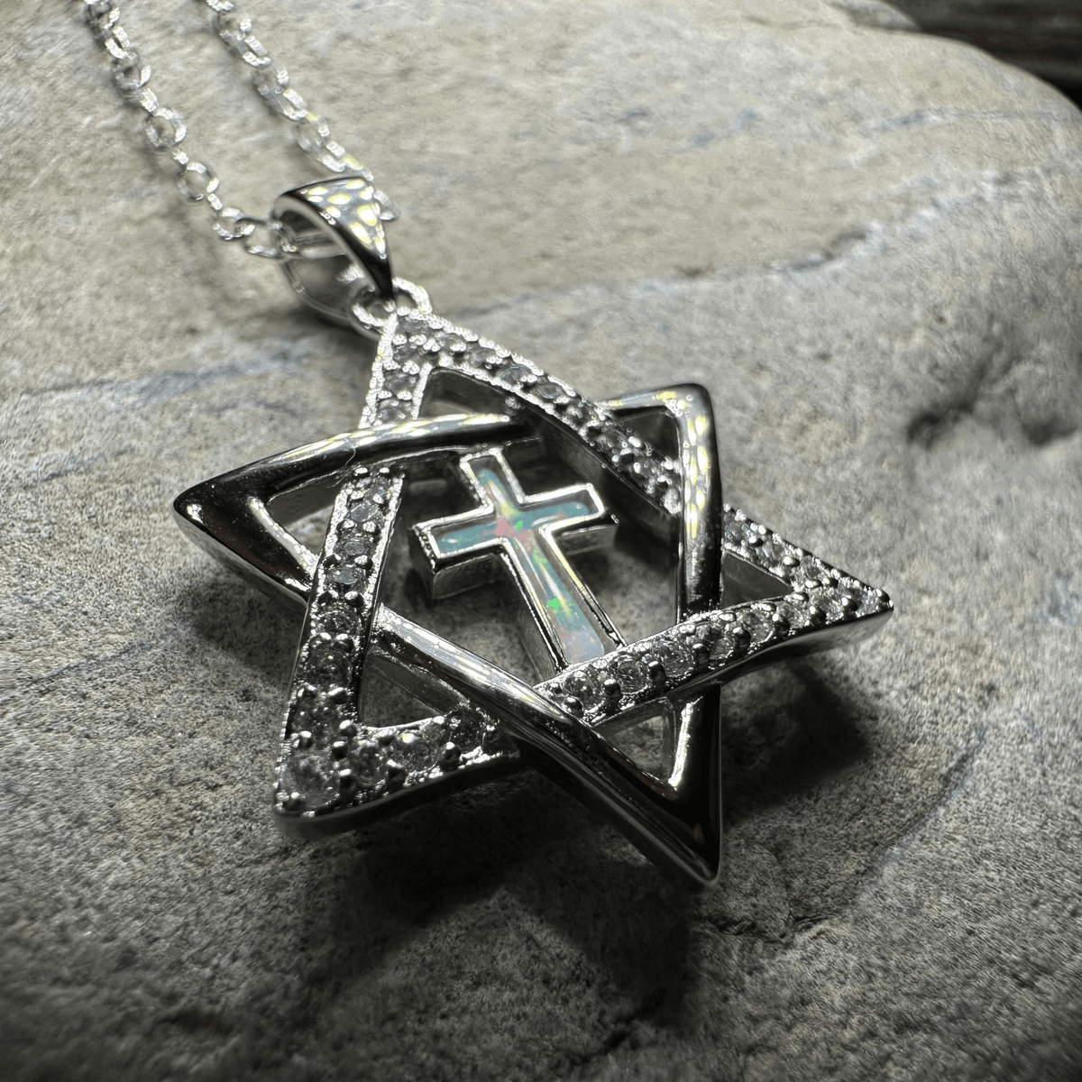 Star of David Cross Opal Necklace Pendant La Vie Bien Star of David Cross Opal Necklace
