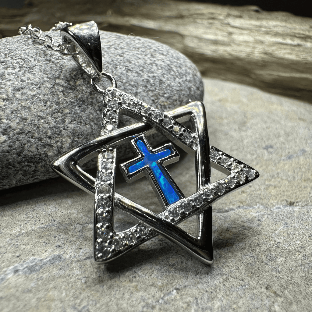 Star of David Cross Opal Necklace Pendant La Vie Bien Star of David Cross Opal Necklace