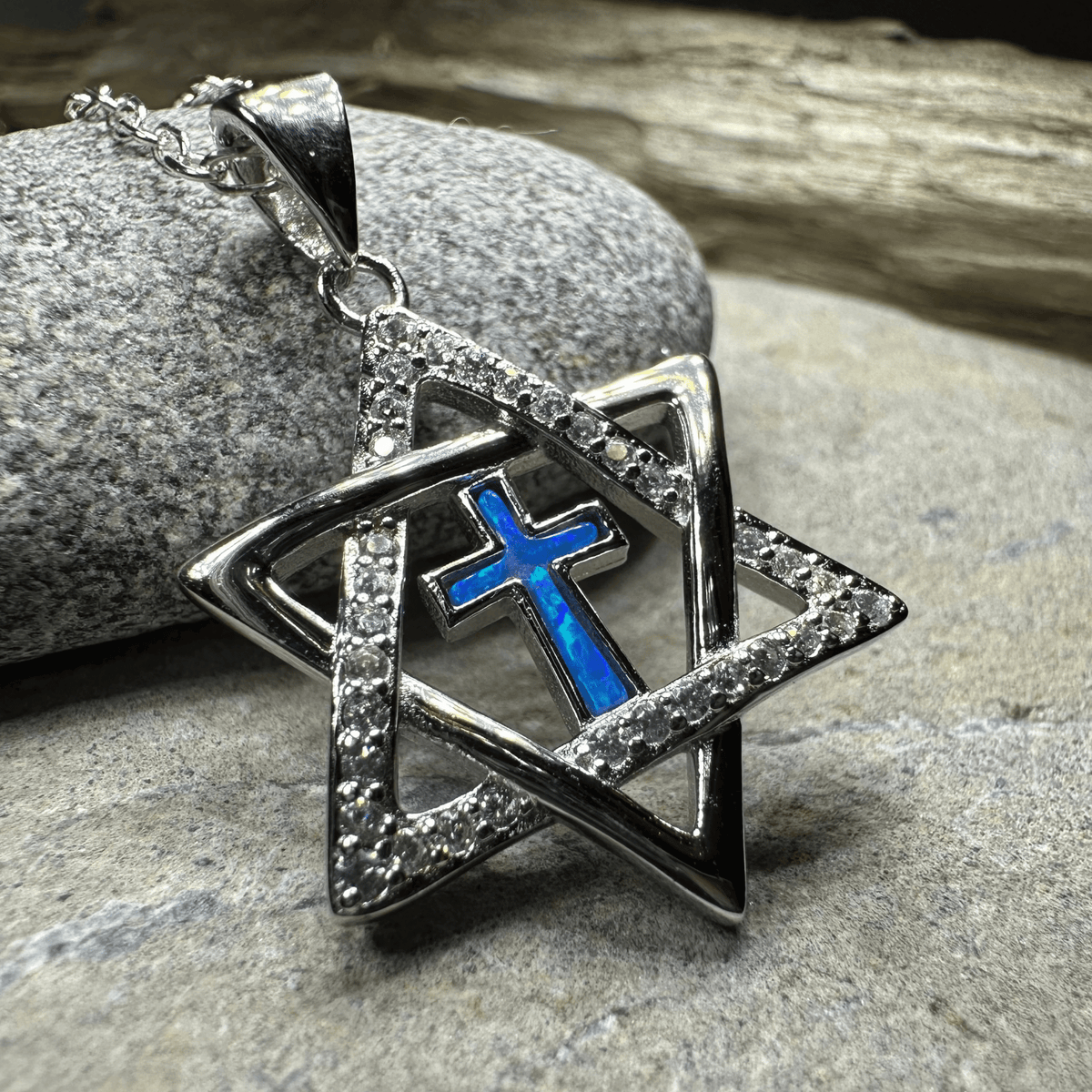 Star of David Cross Opal Necklace Pendant La Vie Bien Star of David Cross Opal Necklace