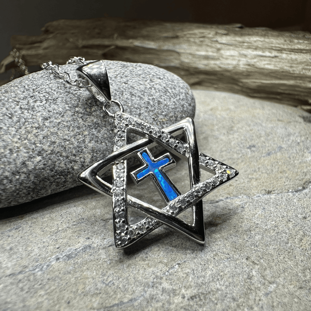 Star of David Cross Opal Necklace Pendant La Vie Bien Star of David Cross Opal Necklace