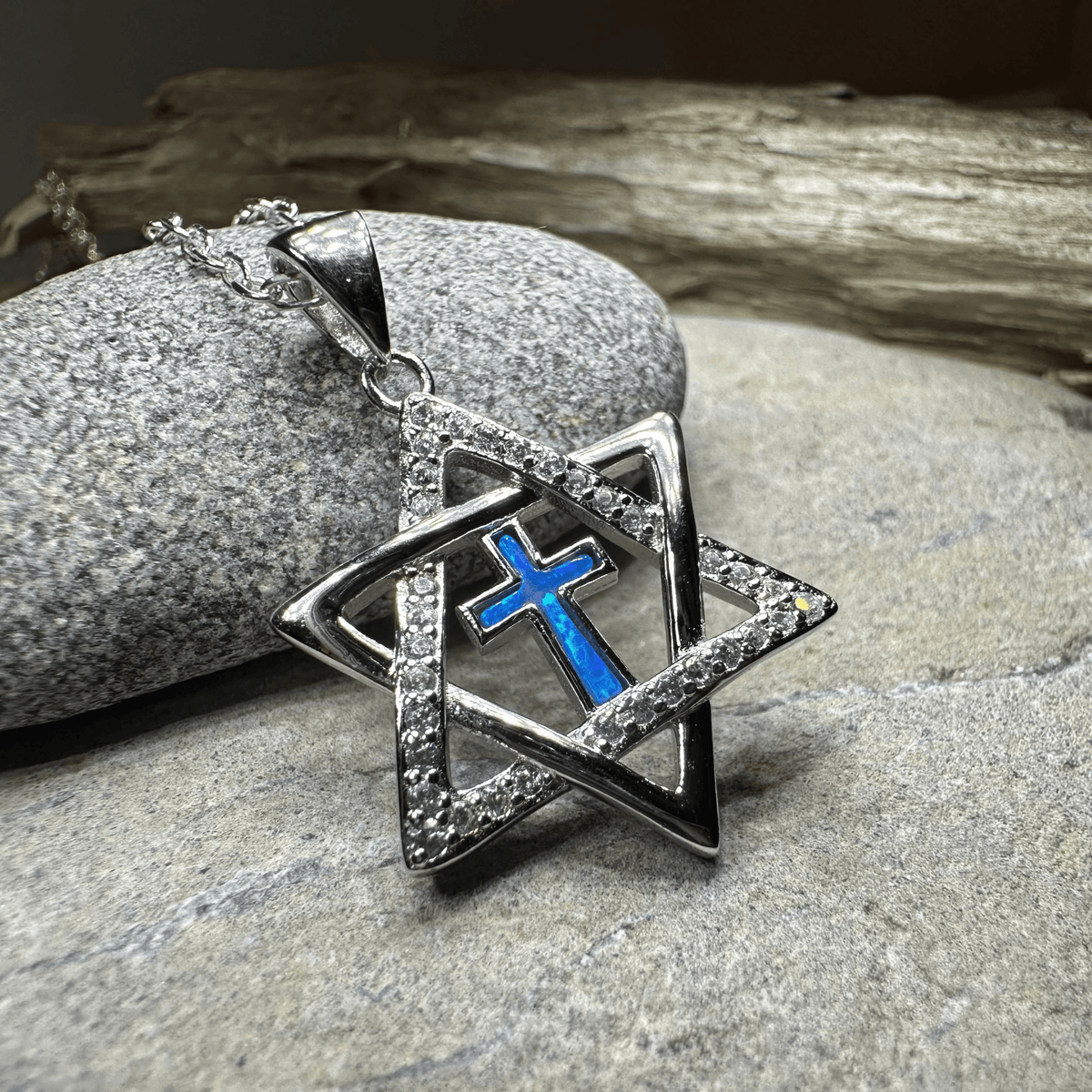 Star of David Cross Opal Necklace Pendant La Vie Bien Star of David Cross Opal Necklace