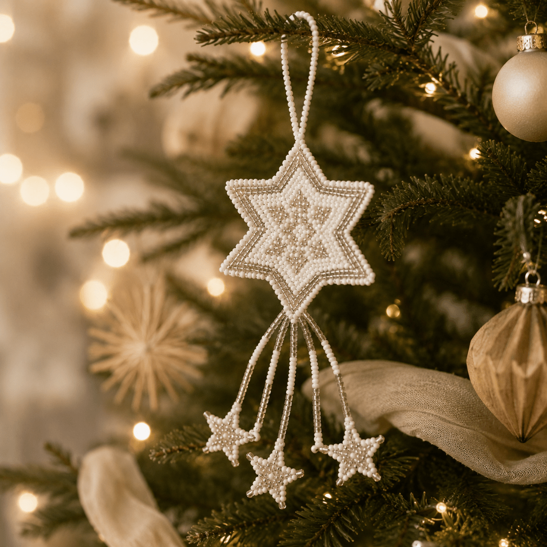 Star Seed Bead Handmade Ornament - Guatemala Decor La Vie Bien Star Seed Bead Handmade Ornament - Guatemala
