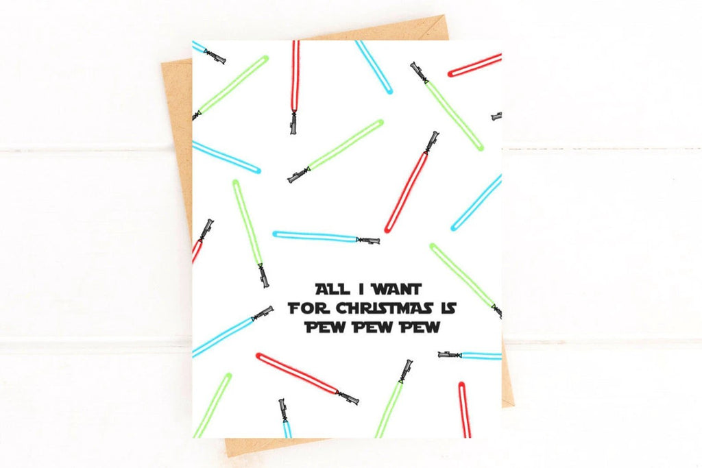 Star Wars Inspired Christmas Card, Light Saber Christmas Card by Five Dot Post