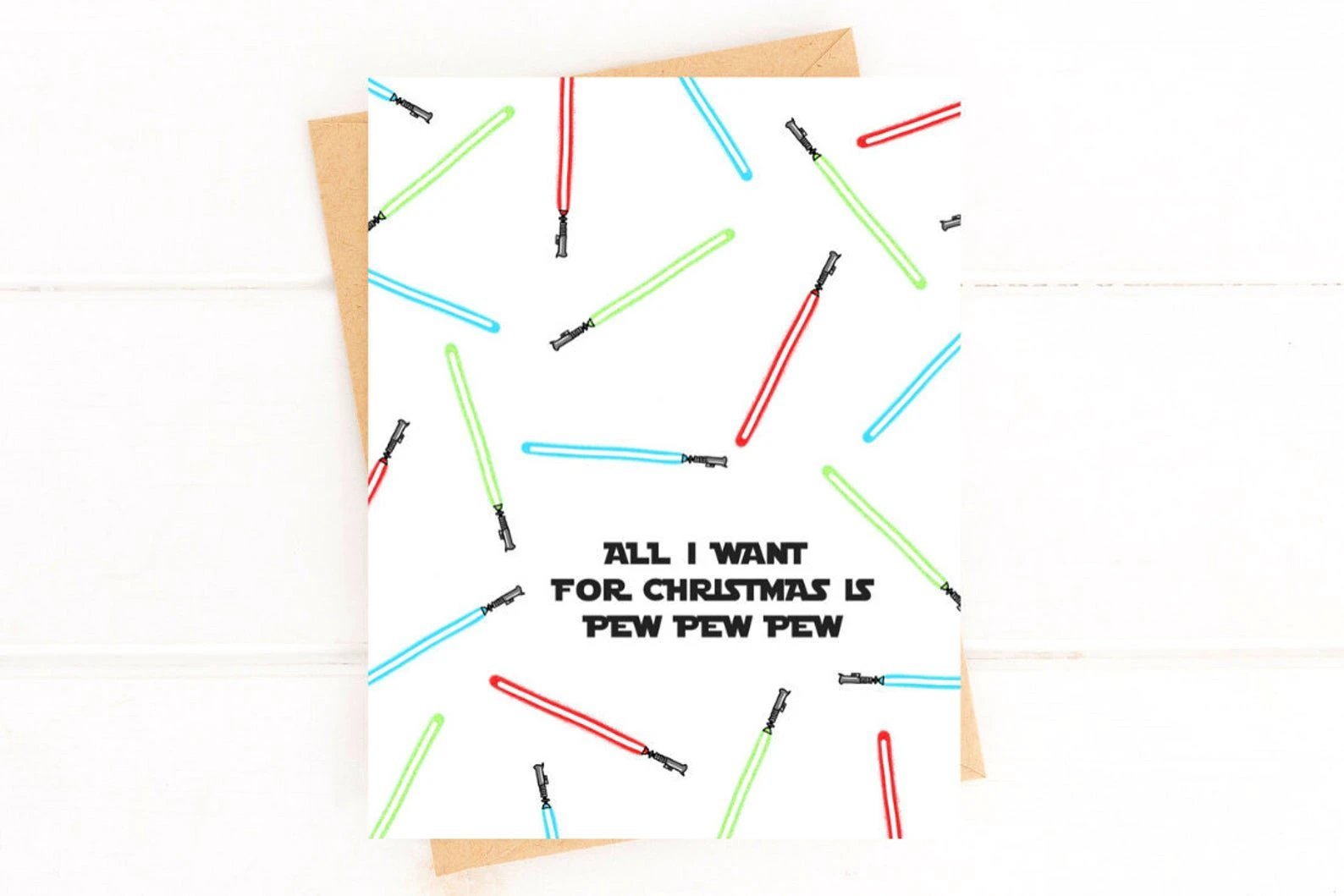 Star Wars Inspired Christmas Card, Light Saber Christmas Card by Five Dot Post