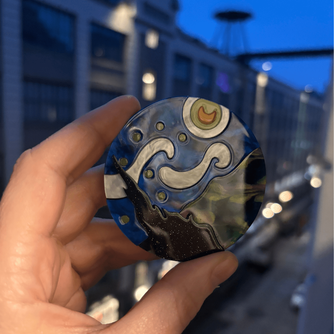 Starry Night Van Gogh Inspired Acetate Large Format Pin Brooch Brooches & Lapel Pins La Vie Bien Starry Night Van Gogh Inspired Acetate Large Format Pin Brooch
