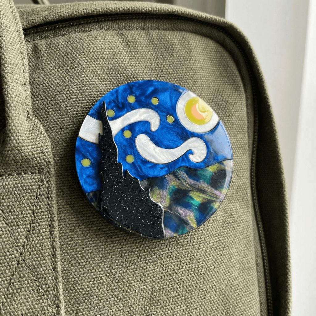Starry Night Van Gogh Inspired Acetate Large Format Pin Brooch Brooches & Lapel Pins La Vie Bien Starry Night Van Gogh Inspired Acetate Large Format Pin Brooch
