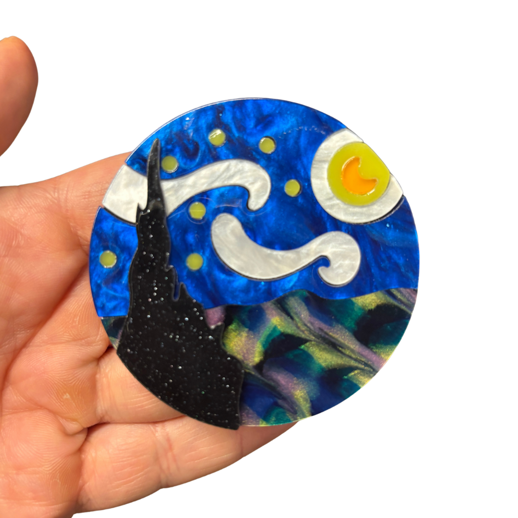 Starry Night Van Gogh Inspired Acetate Large Format Pin Brooch Brooches & Lapel Pins La Vie Bien Starry Night Van Gogh Inspired Acetate Large Format Pin Brooch