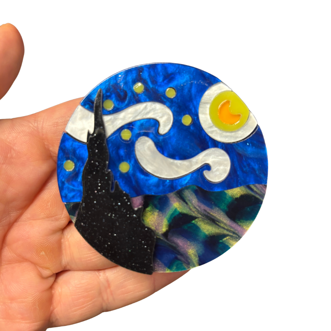 Starry Night Van Gogh Inspired Acetate Large Format Pin Brooch Brooches & Lapel Pins La Vie Bien Starry Night Van Gogh Inspired Acetate Large Format Pin Brooch