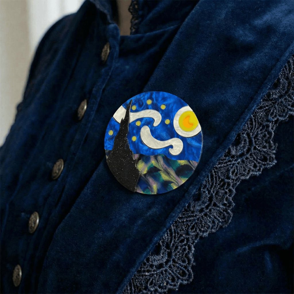 Starry Night Van Gogh Inspired Acetate Large Format Pin Brooch Brooches & Lapel Pins La Vie Bien Starry Night Van Gogh Inspired Acetate Large Format Pin Brooch