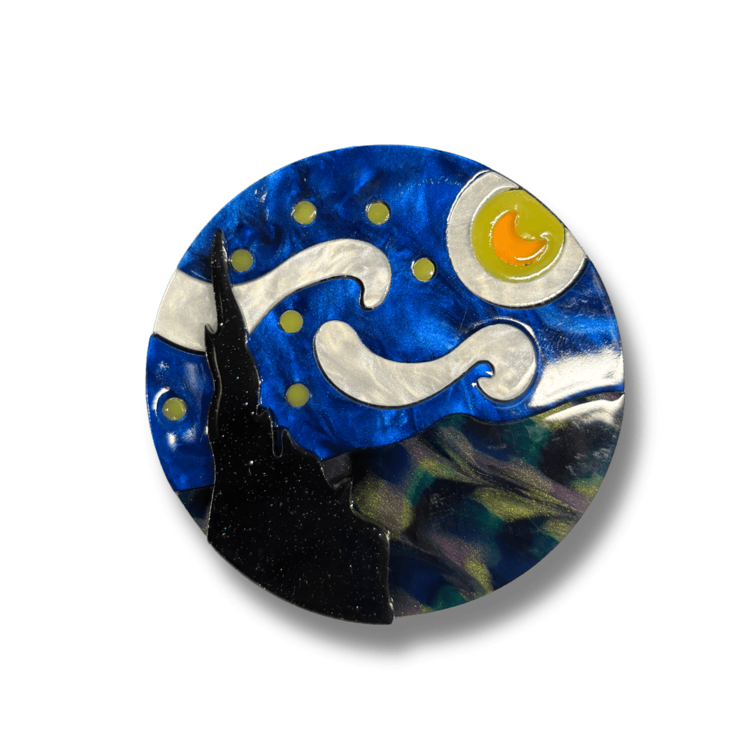 Starry Night Van Gogh Inspired Acetate Large Format Pin Brooch