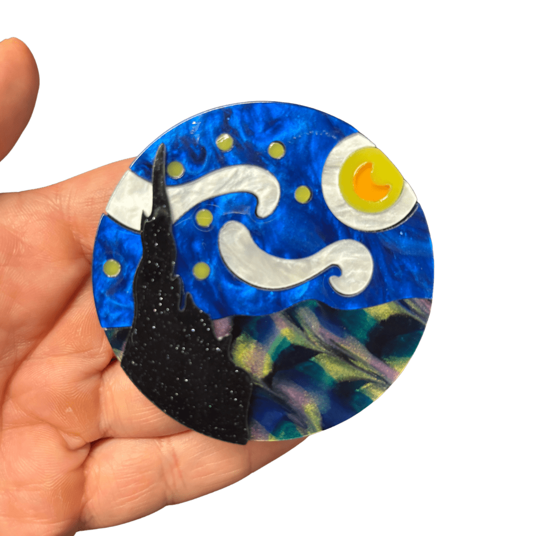 Starry Night Van Gogh Inspired Acetate Large Format Pin Brooch