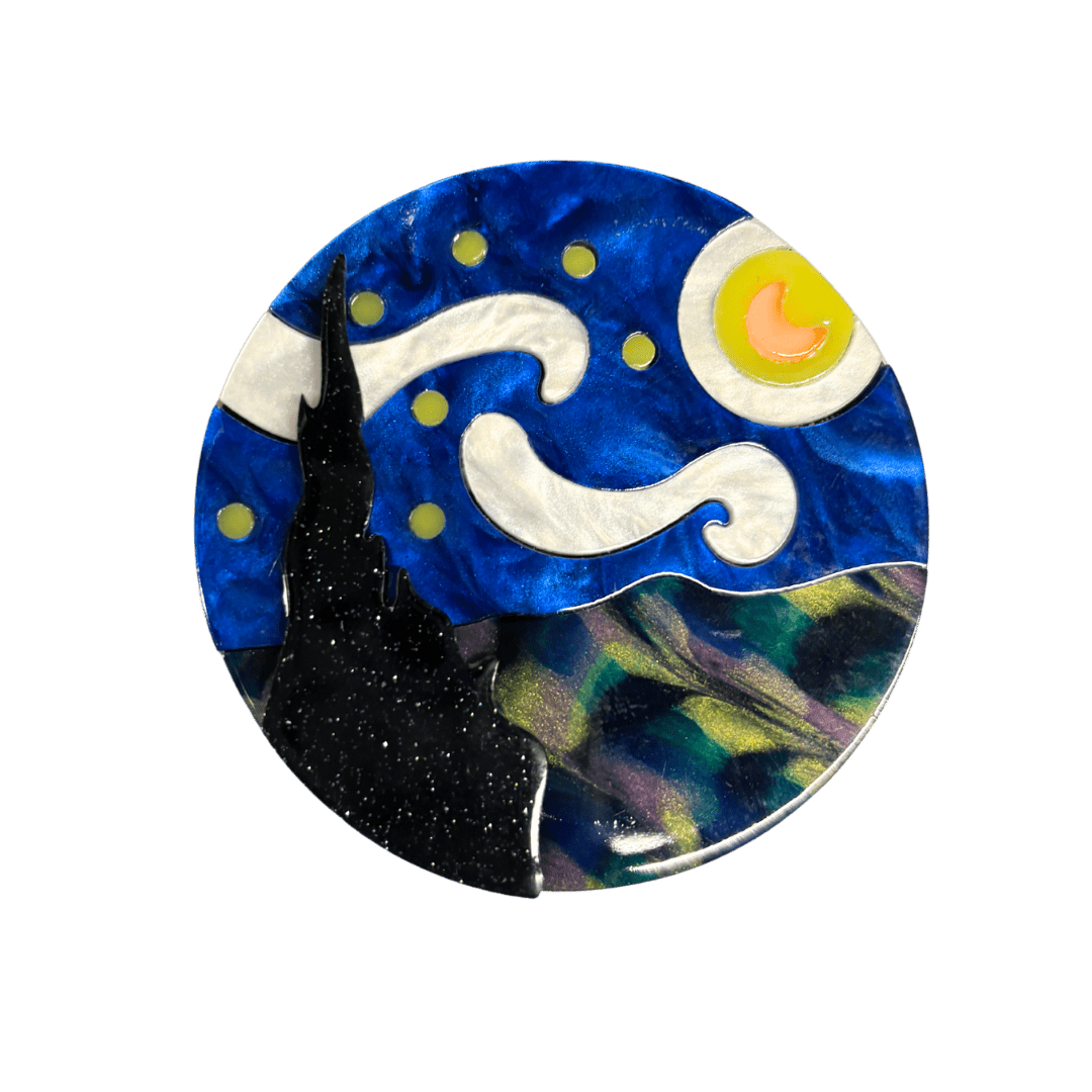 Starry Night Van Gogh Inspired Acetate Large Format Pin Brooch