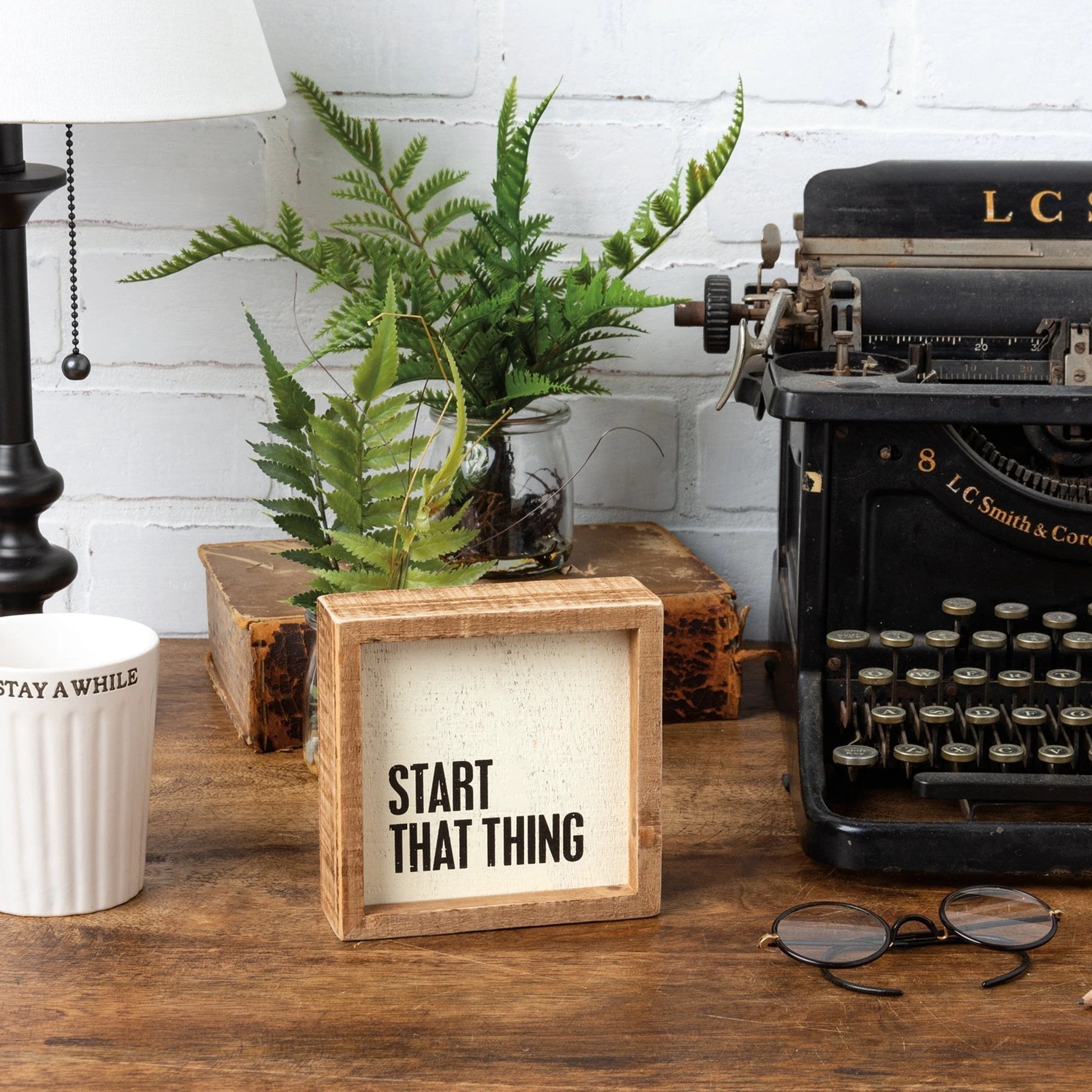 Start That Thing Wooden Inset Box Sign | Rustic Farmhouse by The Bullish Store