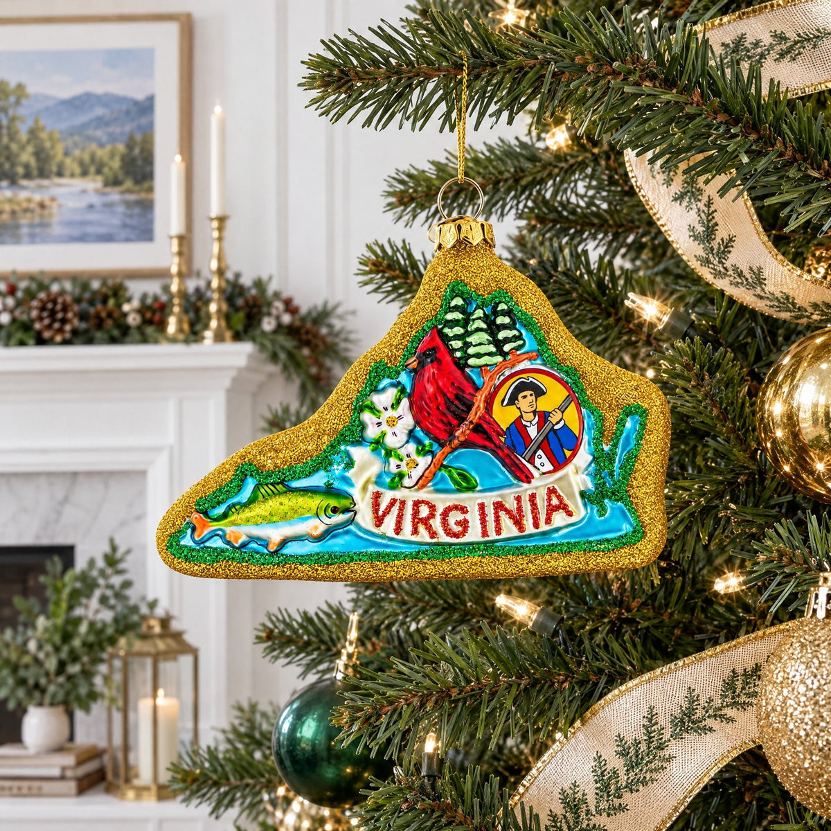State of Virginia Symbols, USA Glass Christmas Ornament Christmas Ornaments > Travel > North America > USA > Virginia > USA States La Vie Bien State of Virginia Symbols, USA Glass Christmas Ornament