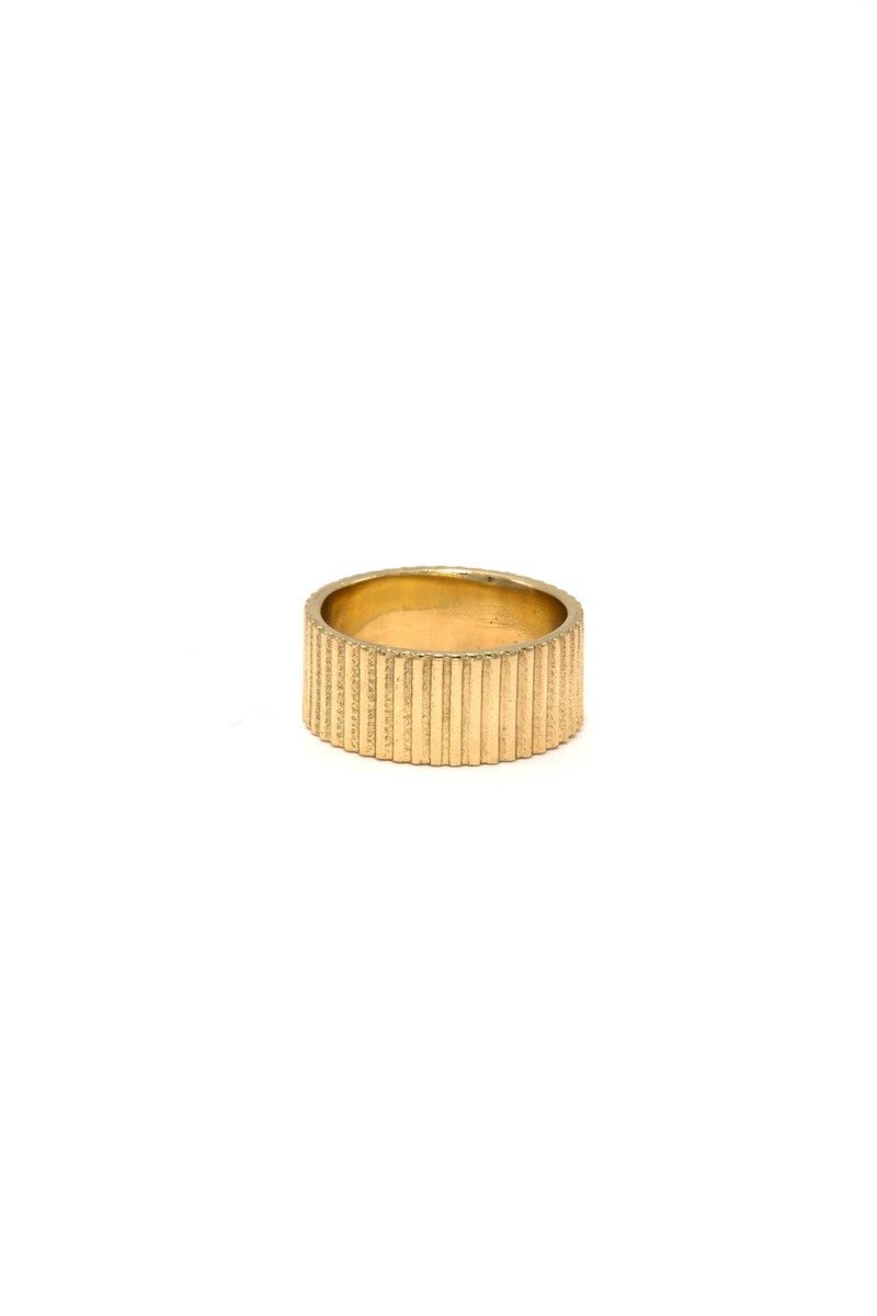 Stately Striped Brass Ring by Fair Anita