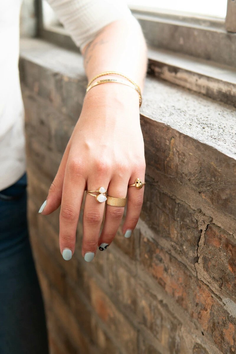 Stately Striped Brass Ring by Fair Anita