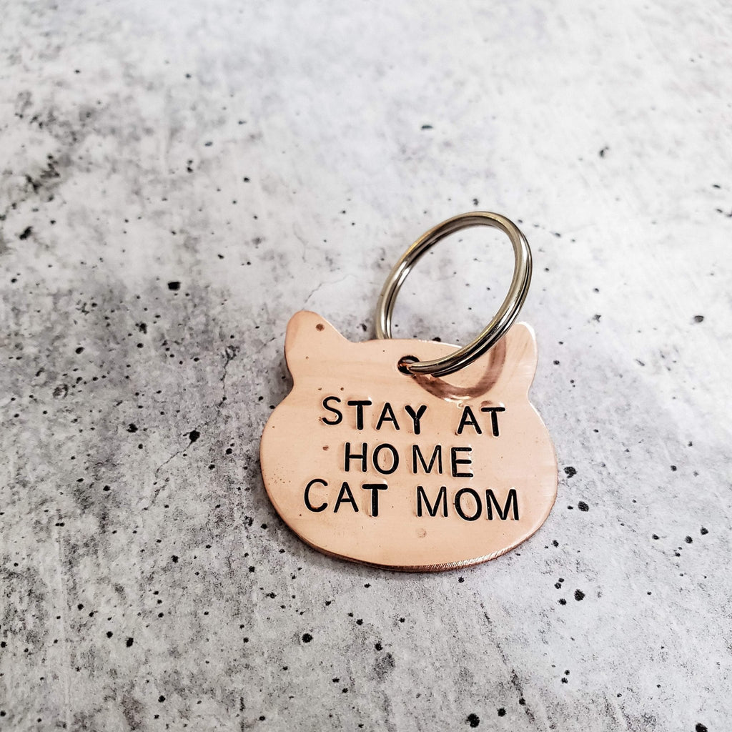 STAY AT HOME CAT MOM Copper Cat Keychain Key Chain La Vie Bien STAY AT HOME CAT MOM Copper Cat Keychain