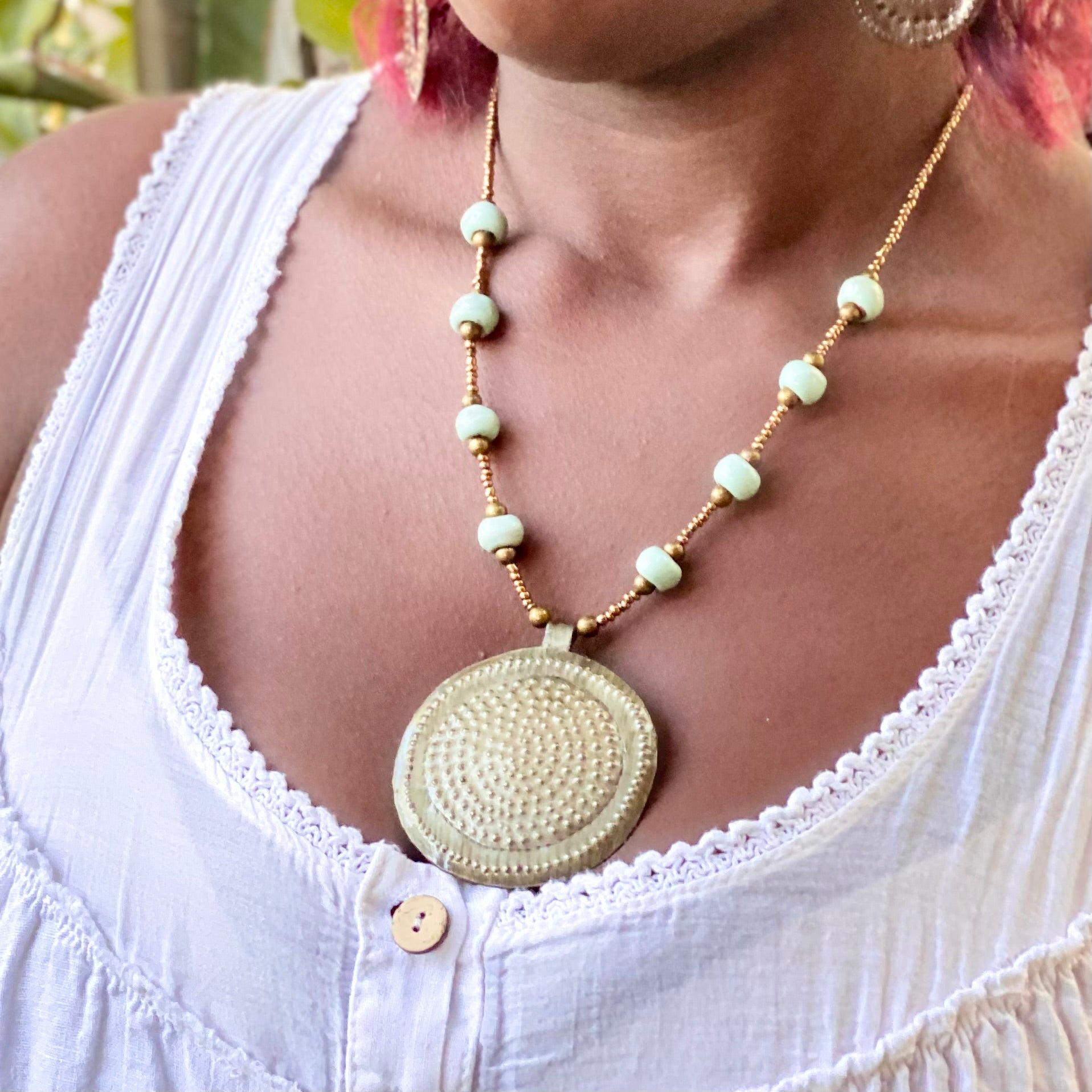 Steel Drum Medallion Necklace Necklace La Vie Bien Steel Drum Medallion Necklace