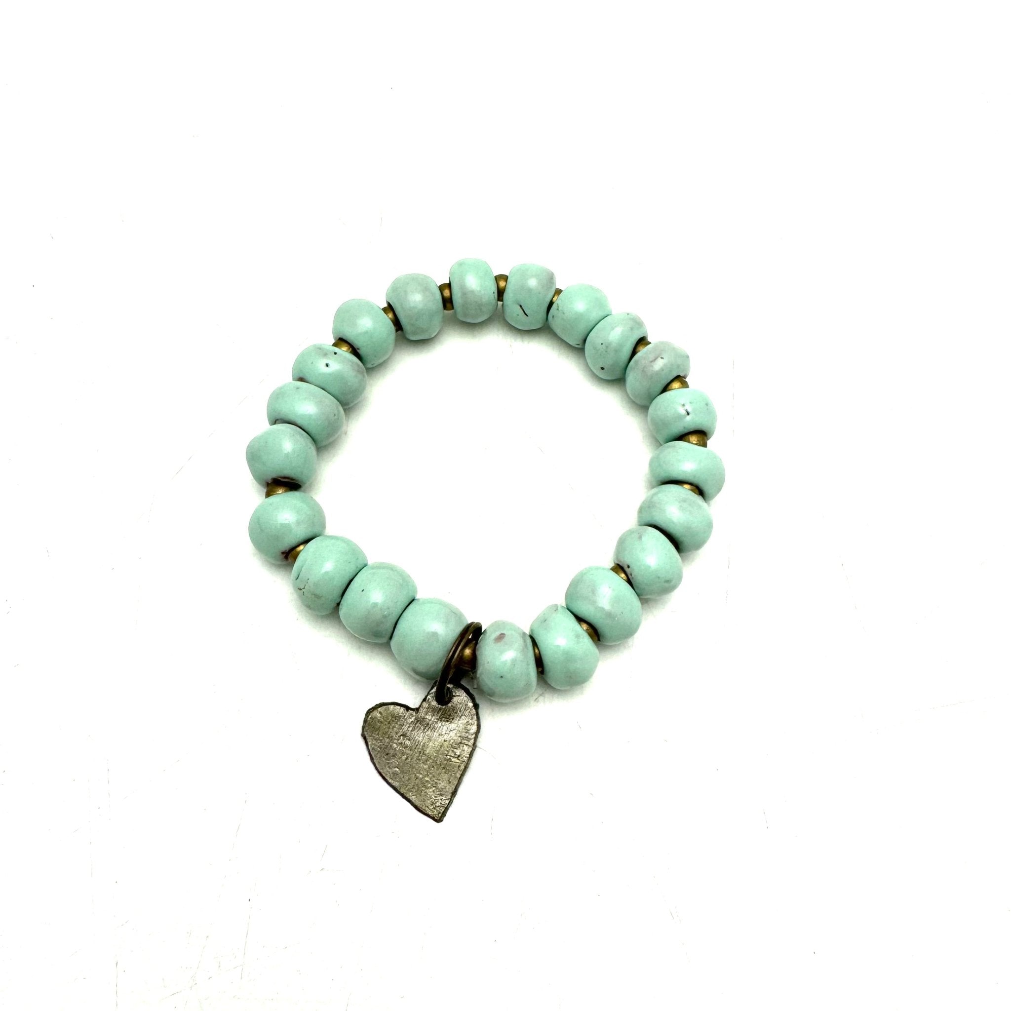 Steel Heart Charm Bracelet - Iced Blue