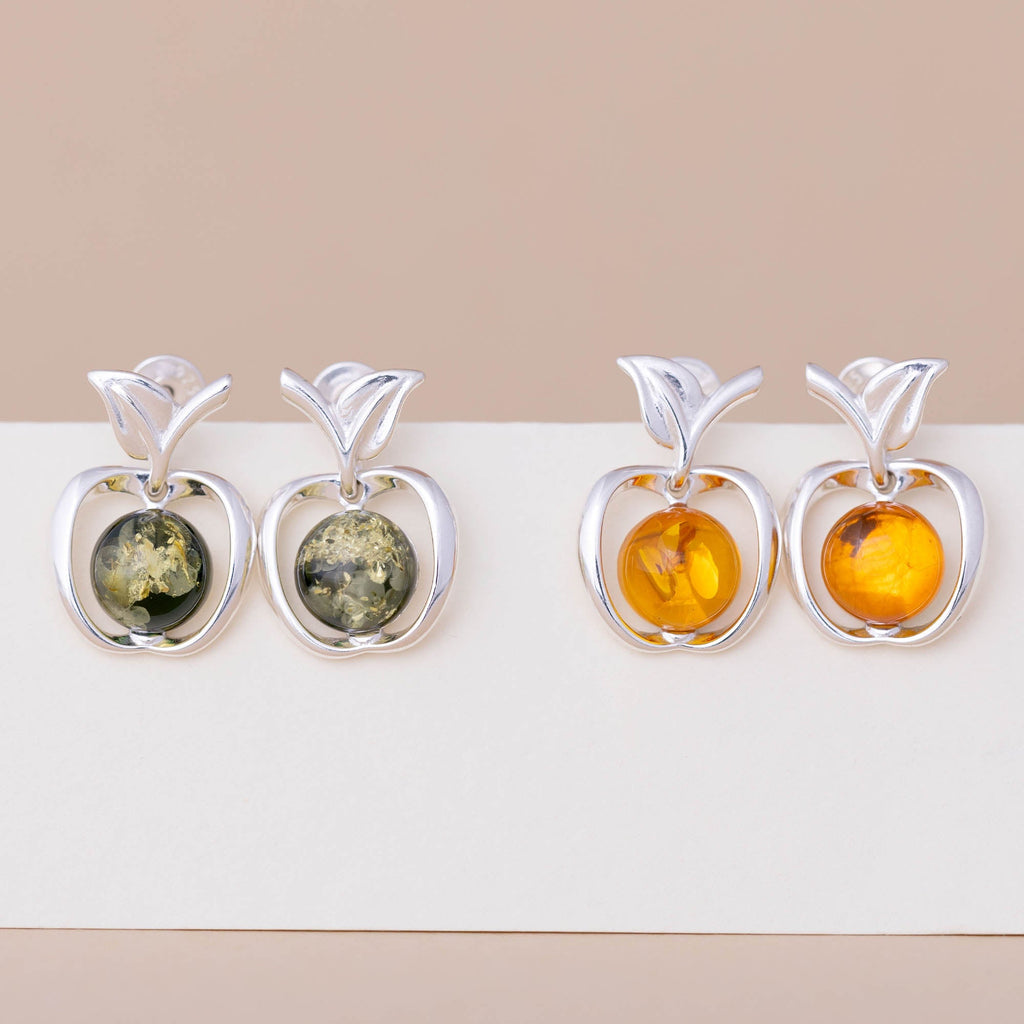 Sterling & Amber Apple Earrings Earrings - Fine La Vie Bien Sterling & Amber Apple Earrings