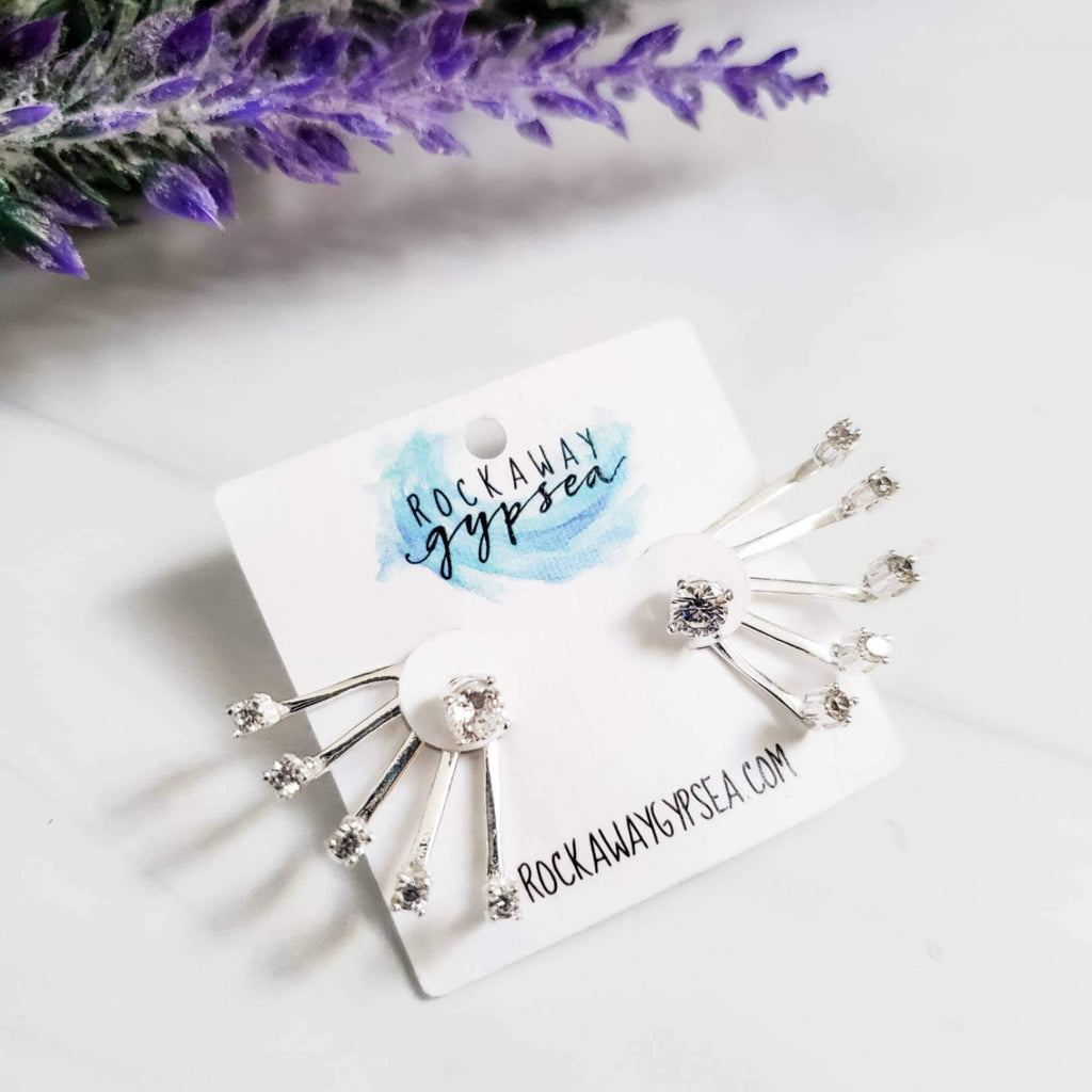 Sterling Crystal Sun Burst Ear Jacket Earrings Crystal Earrings La Vie Bien Sterling Crystal Sun Burst Ear Jacket Earrings