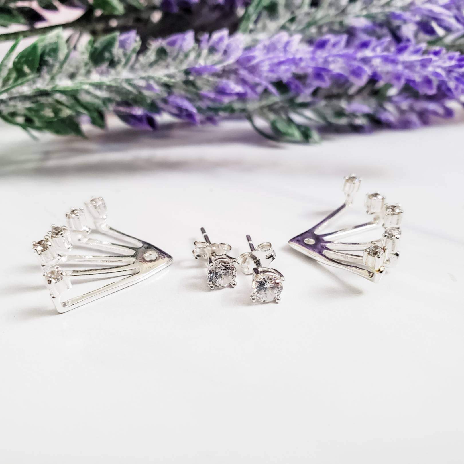 Sterling Crystal Sun Burst Ear Jacket Earrings Crystal Earrings La Vie Bien Sterling Crystal Sun Burst Ear Jacket Earrings