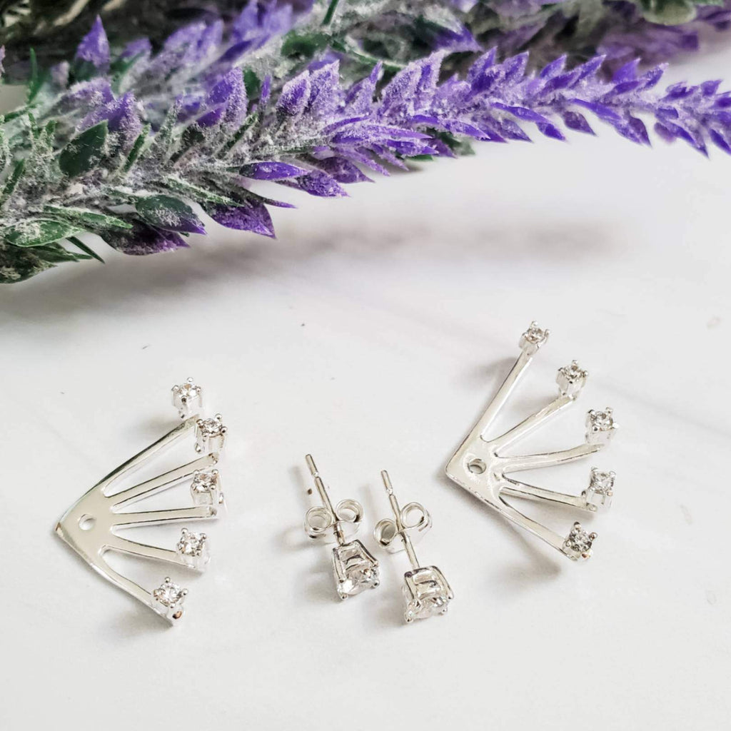 Sterling Crystal Sun Burst Ear Jacket Earrings Crystal Earrings La Vie Bien Sterling Crystal Sun Burst Ear Jacket Earrings