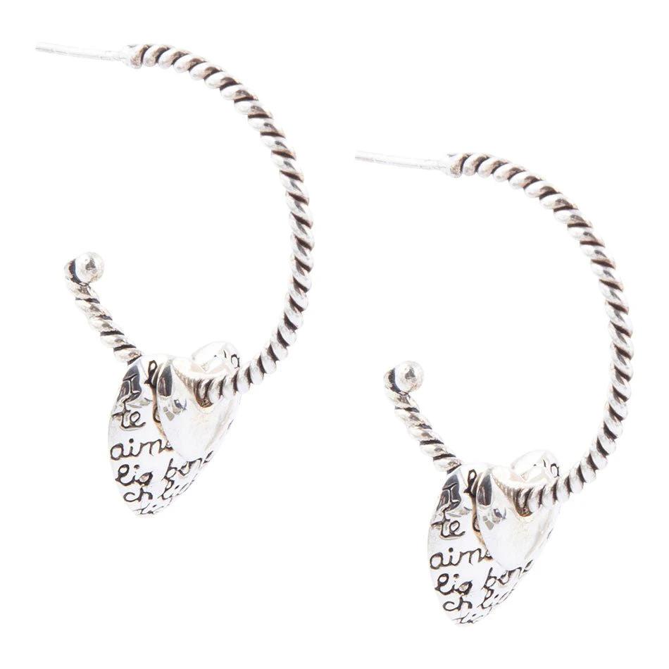Sterling Silver Engraved Heart Hoop Earrings by Barse Jewelry