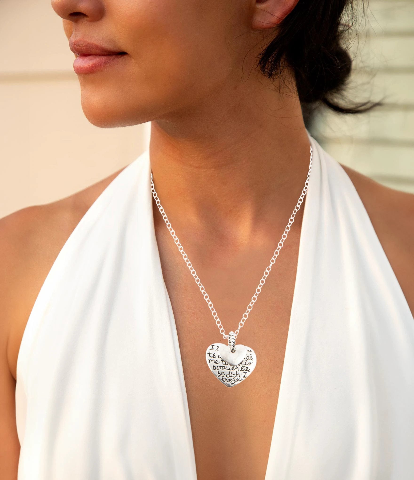 Sterling Silver Engraved Heart Pendant Neckalce by Barse Jewelry