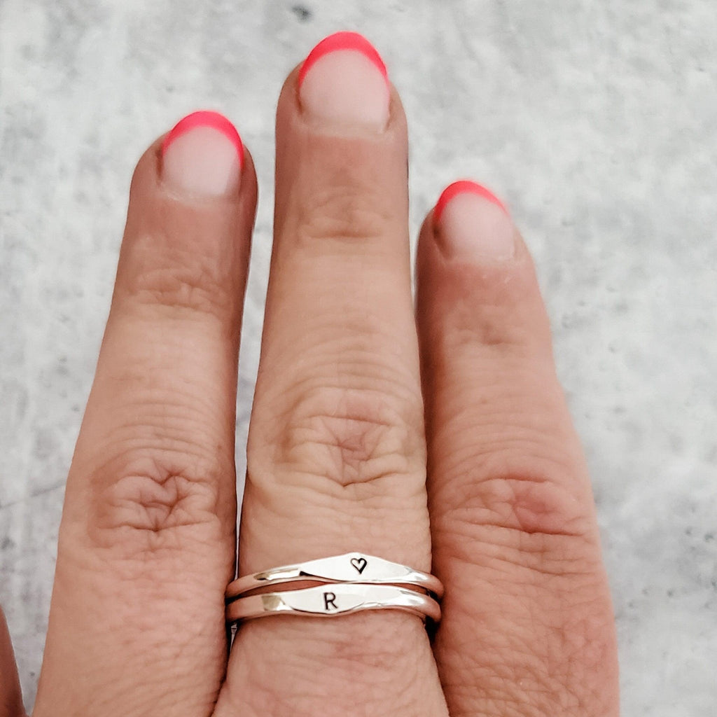 Sterling Silver Initial Stacking Ring Rings La Vie Bien Sterling Silver Initial Stacking Ring