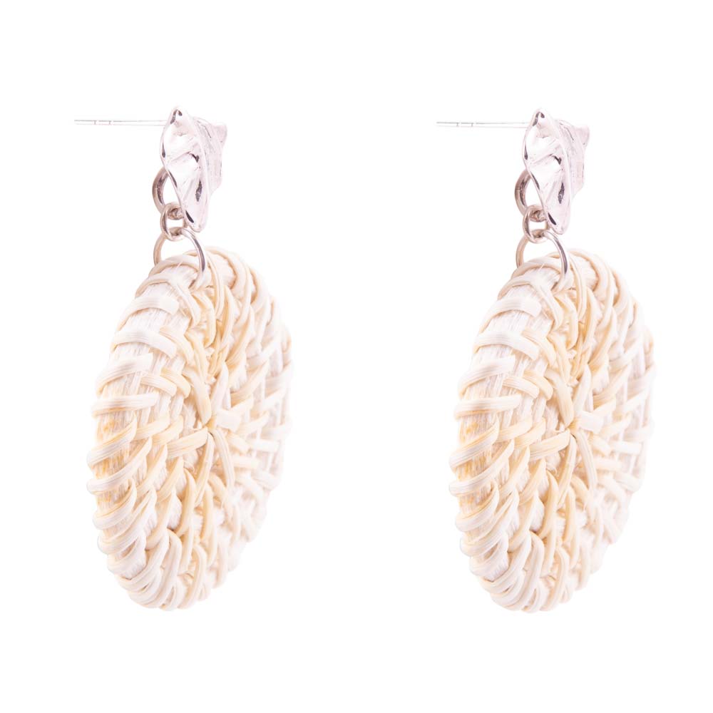 Sterling Silver Tan Rattan Statement Earrings Earrings La Vie Bien Sterling Silver Tan Rattan Statement Earrings