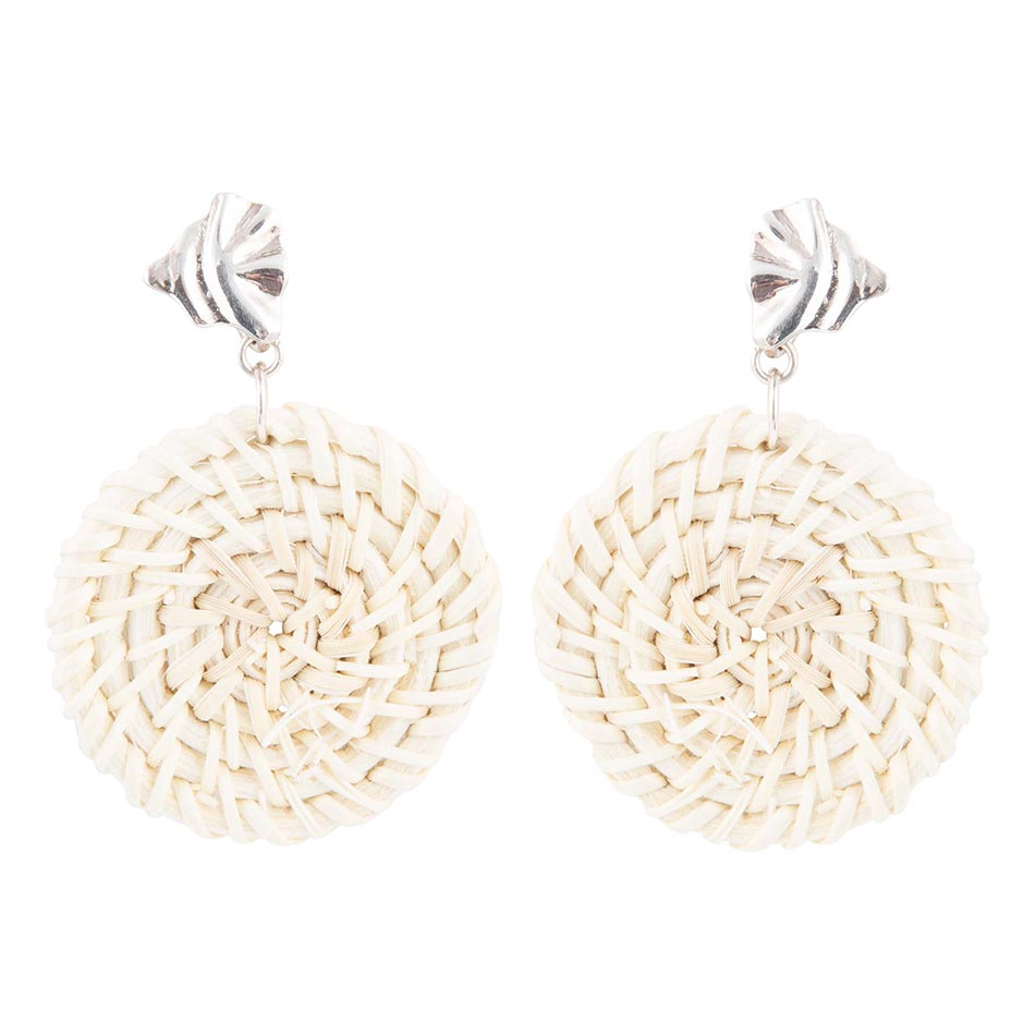 Sterling Silver Tan Rattan Statement Earrings Earrings La Vie Bien Sterling Silver Tan Rattan Statement Earrings