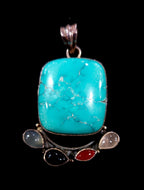 Sterling Silver Turquoise, Chalcedony, Onyx & Carnelian Pendant – Coastal Statement Jewelry Necklaces La Vie Bien Sterling Silver Turquoise, Chalcedony, Onyx & Carnelian Pendant – Coastal Statement Jewelry
