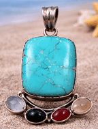 Sterling Silver Turquoise, Chalcedony, Onyx & Carnelian Pendant – Coastal Statement Jewelry Necklaces La Vie Bien Sterling Silver Turquoise, Chalcedony, Onyx & Carnelian Pendant – Coastal Statement Jewelry