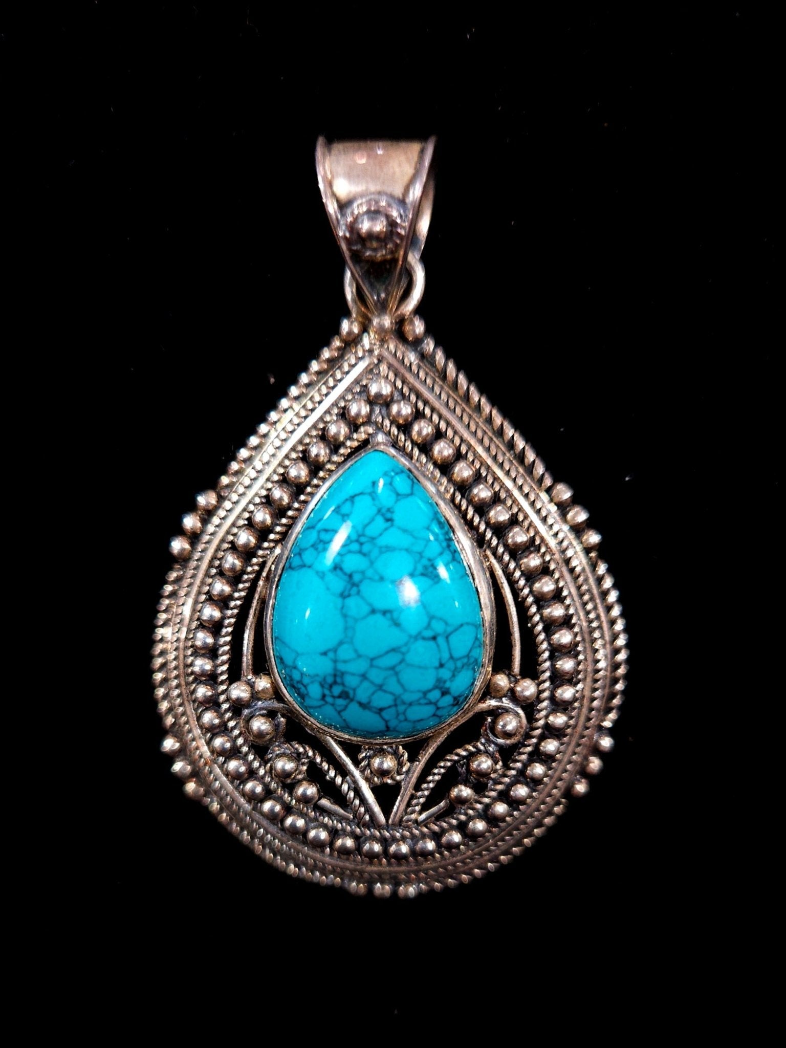 Sterling Silver Turquoise Teardrop Pendant – Coastal Statement Jewelry Necklaces La Vie Bien Sterling Silver Turquoise Teardrop Pendant – Coastal Statement Jewelry