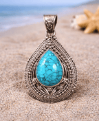 Sterling Silver Turquoise Teardrop Pendant – Coastal Statement Jewelry Necklaces La Vie Bien Sterling Silver Turquoise Teardrop Pendant – Coastal Statement Jewelry