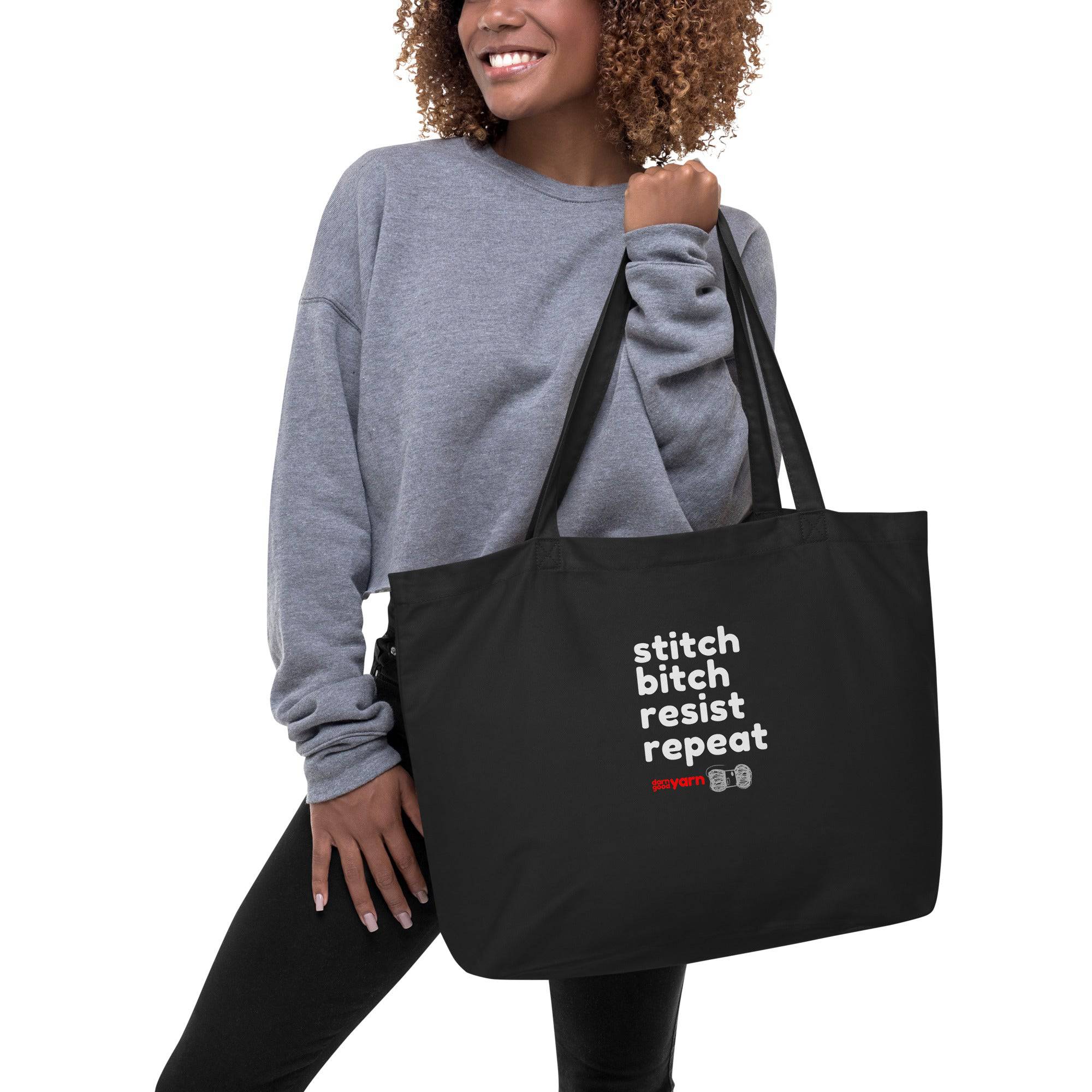 Stitch Bitch Resist Repeat Extra Large organic tote bag La Vie Bien Stitch Bitch Resist Repeat Extra Large organic tote bag