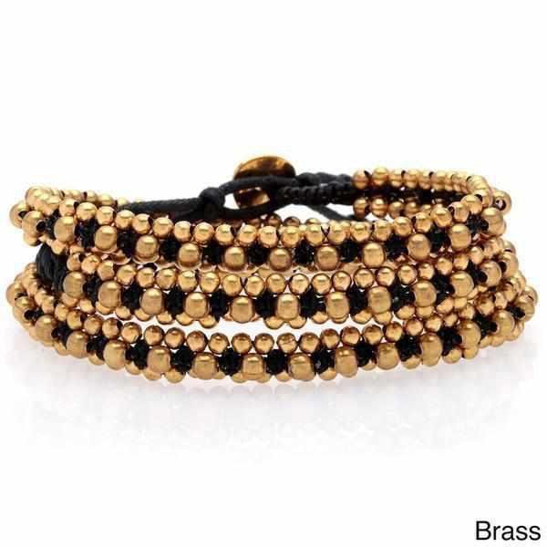 Stone and Brass Beads Three Wrap Bracelet - Thailand Jewelry La Vie Bien Stone and Brass Beads Three Wrap Bracelet - Thailand
