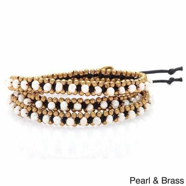 Stone and Brass Beads Three Wrap Bracelet - Thailand Jewelry La Vie Bien Stone and Brass Beads Three Wrap Bracelet - Thailand