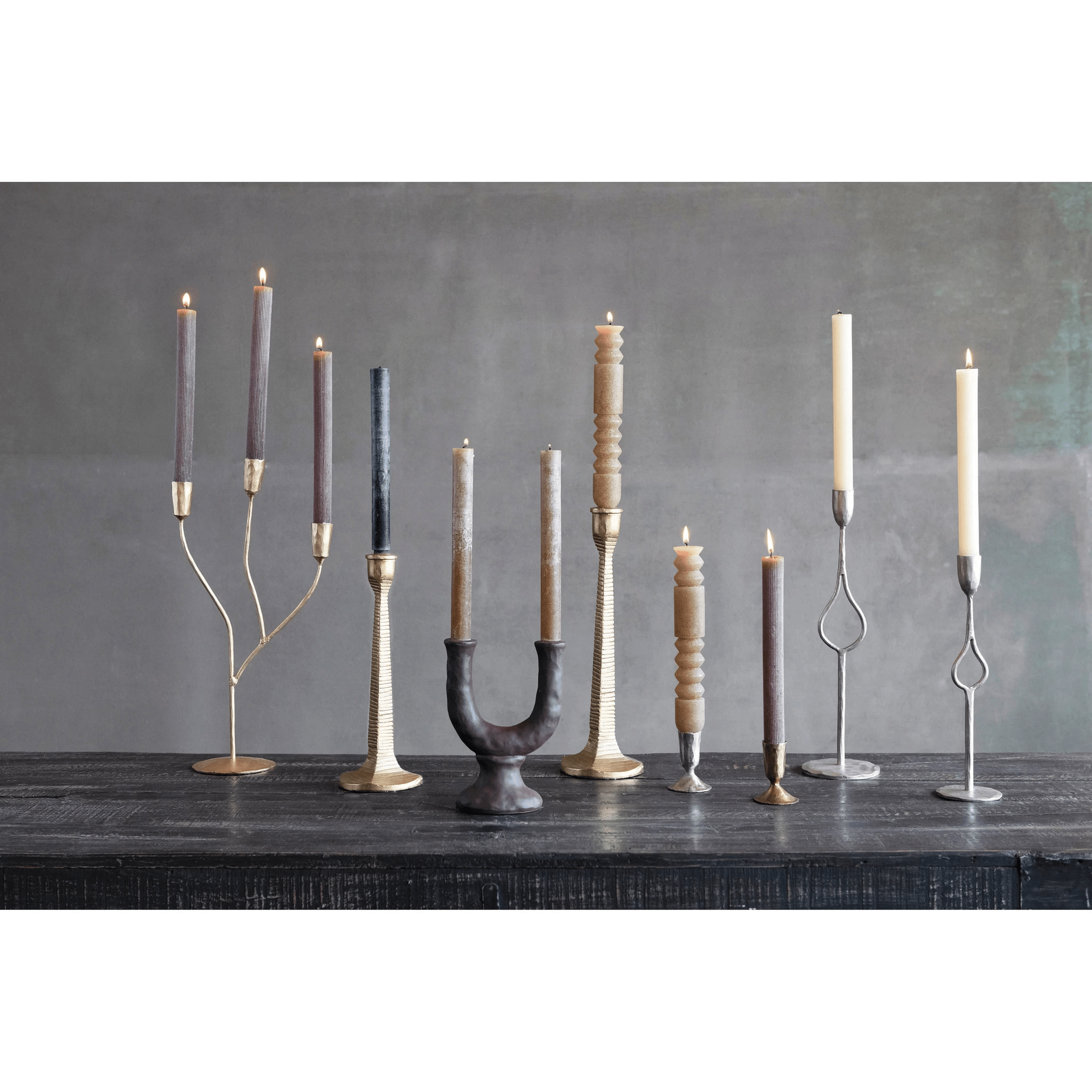 Stoneware Double Taper Candle Holder in Chocolate by White Cliff Studio