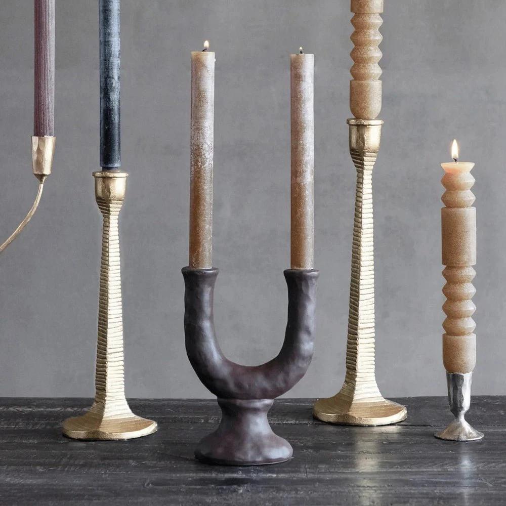 Stoneware Double Taper Candle Holder in Chocolate by White Cliff Studio