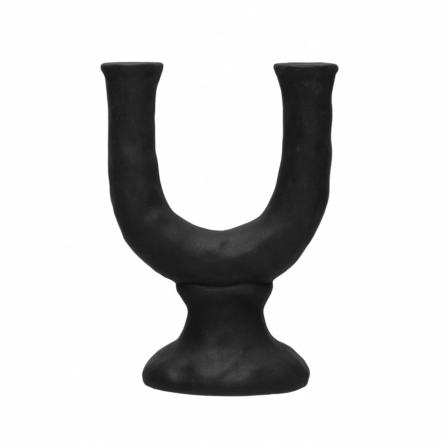 Stoneware Double Taper Candle Holder in Chocolate by White Cliff Studio