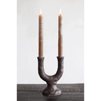 Stoneware Double Taper Candle Holder in Chocolate by White Cliff Studio